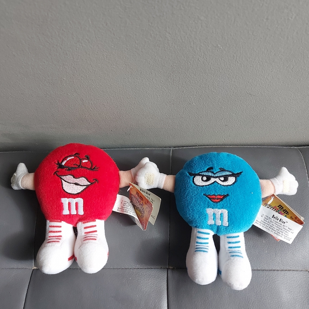 Vintage‎ M&M's Swarmees Mini Plush 5” BELLE BLUE /Rikku Red Rare with Tag 1998